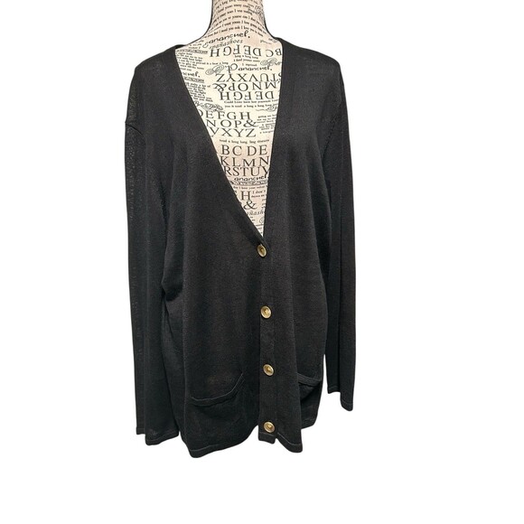 J Jill  Sweater Black Cardigan Cotton Button Pockets Plus 2X Whimsigoth Career - Picture 1 of 9